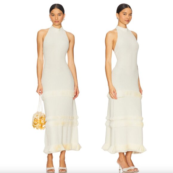 NEW Alexis Ines Midi Dress in Off White Maxi Bridal Wedding Halter Large L
